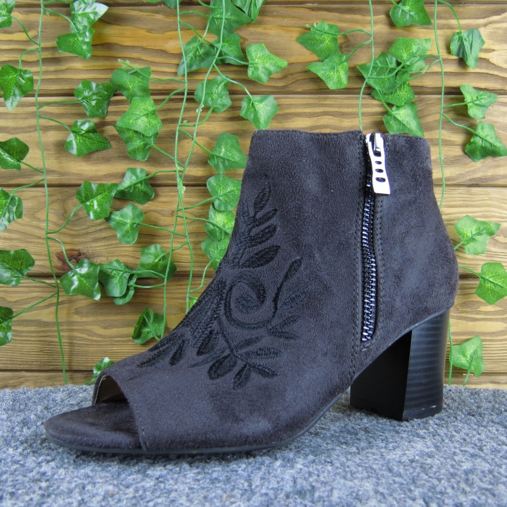 Andrew Geller Spinda Women's Gray Textile Peep Toe Booties Side Zip 5.5M